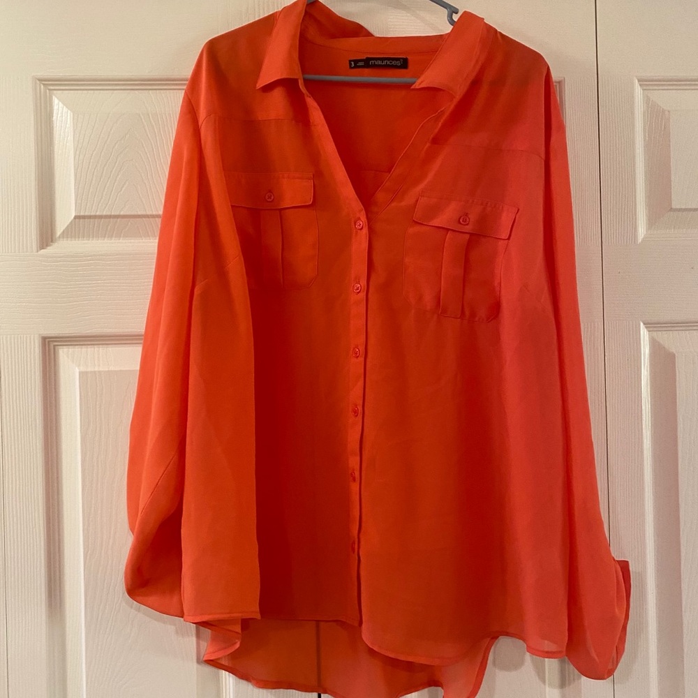 Salmon long sleeve collared top